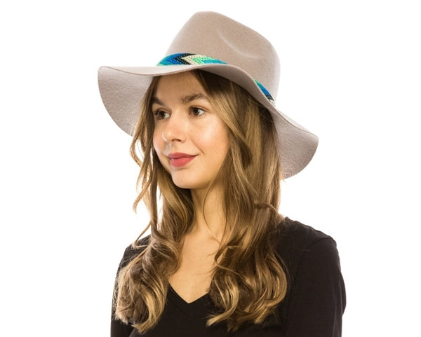 A110-WOOL FELT PANAMA HAT WITH TRIBAL BAND