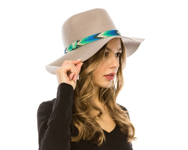 A110-WOOL FELT PANAMA HAT WITH TRIBAL BAND