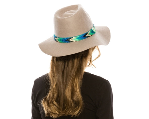 A110-WOOL FELT PANAMA HAT WITH TRIBAL BAND