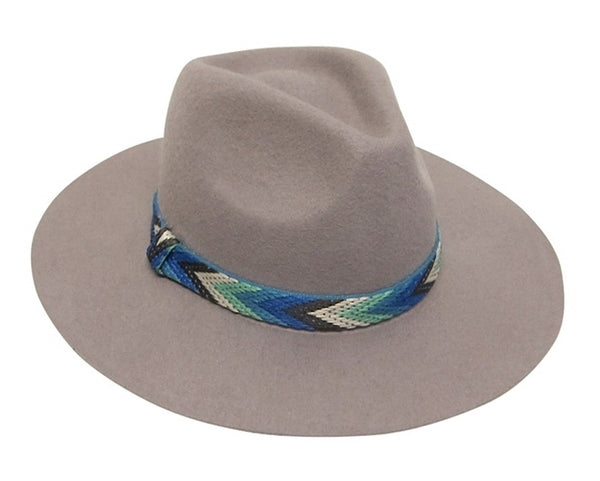 A110-WOOL FELT PANAMA HAT WITH TRIBAL BAND