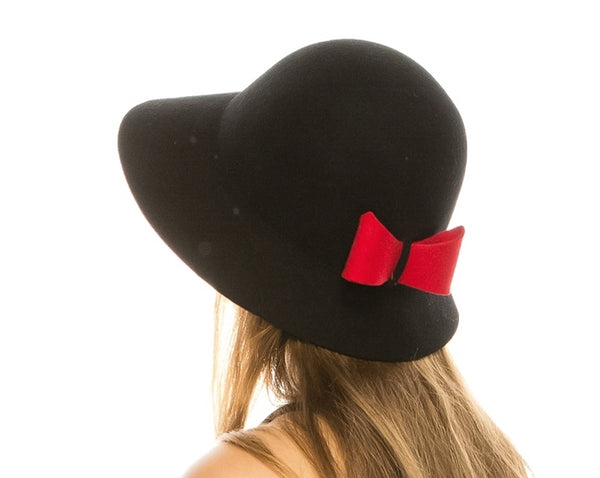 A115-WOOL FELT CLOCHE - CONTRAST COLOR BOW