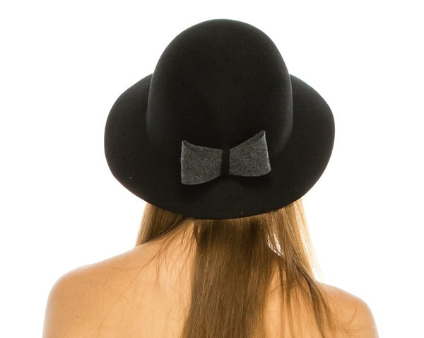 A115-WOOL FELT CLOCHE - CONTRAST COLOR BOW