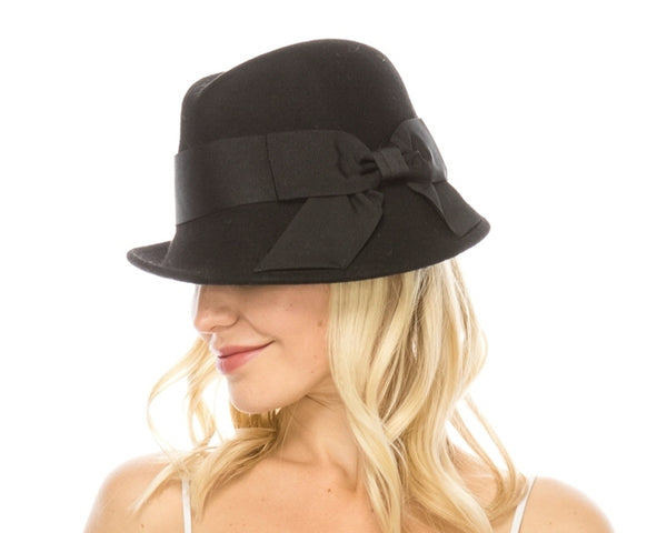 A116-ASYM WOOL FELT FEDORA W/ BOW