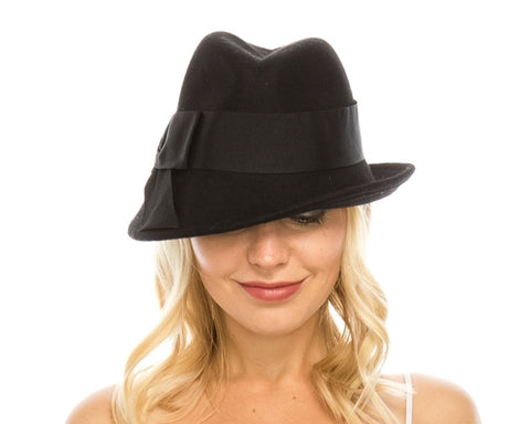 A116-ASYM WOOL FELT FEDORA W/ BOW