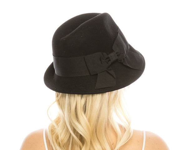 A116-ASYM WOOL FELT FEDORA W/ BOW