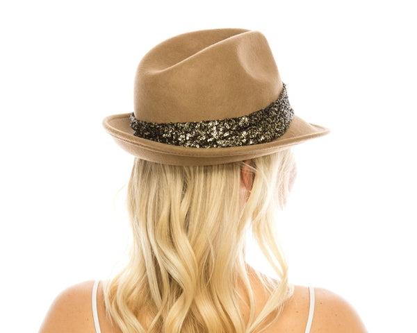 A118-WOOL FELT FEDORA WITH SEQUIN BAND