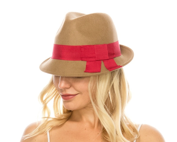 A121-WOOL FELT FEDORA WITH FLAT BOW