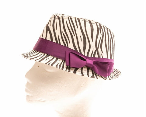 A145-GIRL'S FEDORA HATS - ZEBRA PRINT FEDORA