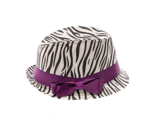 A145-GIRL'S FEDORA HATS - ZEBRA PRINT FEDORA