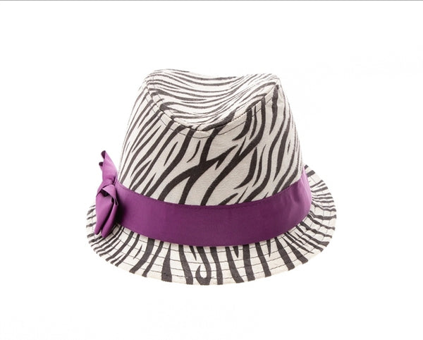 A145-GIRL'S FEDORA HATS - ZEBRA PRINT FEDORA