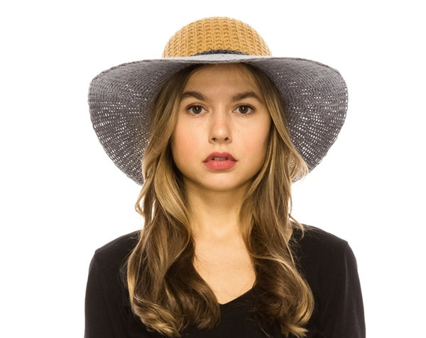 A162-2 TONE KNIT FLOPPY HAT WITH BRAID