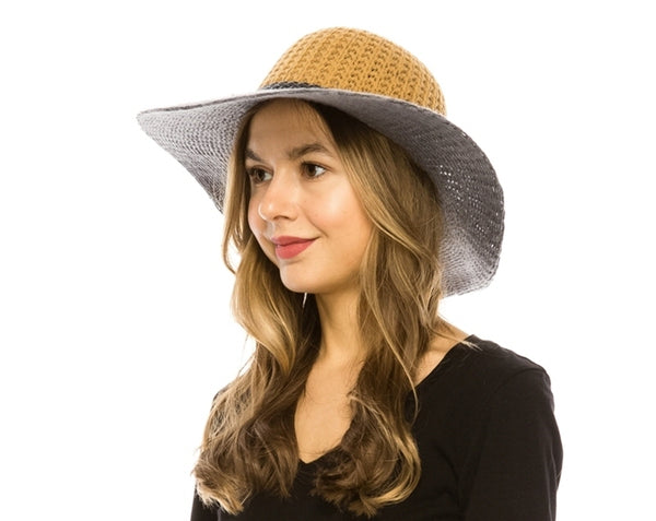 A162-2 TONE KNIT FLOPPY HAT WITH BRAID