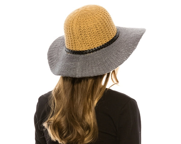 A162-2 TONE KNIT FLOPPY HAT WITH BRAID