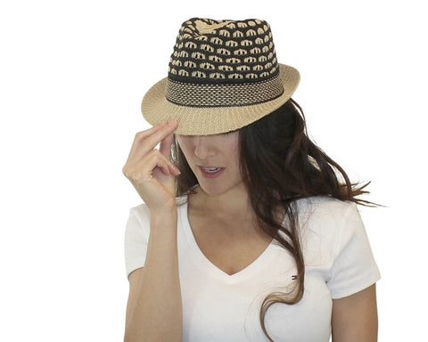 A165-STRAW FEDORA HAT - PEEKABO WEAVE