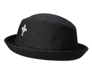 A174-BLACK FEDORA HAT WITH CROSS