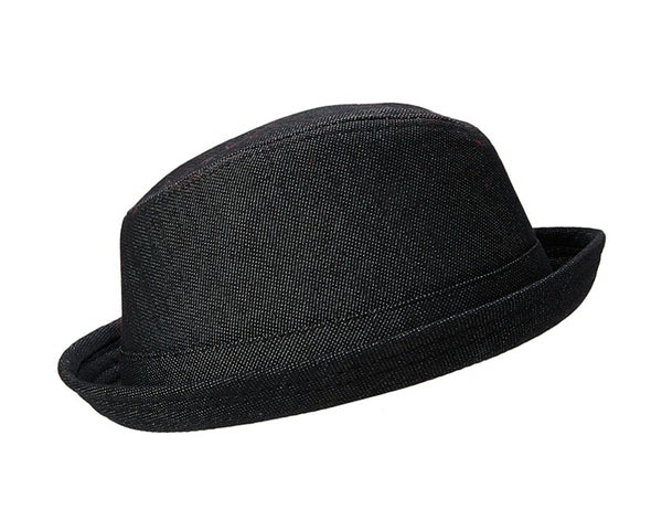 A174-BLACK FEDORA HAT WITH CROSS