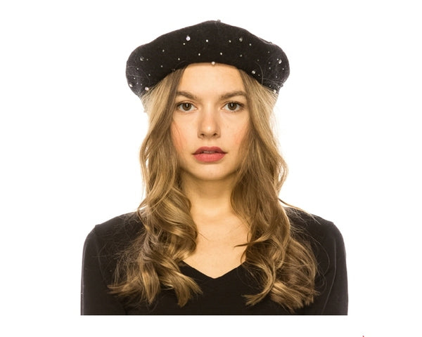 A196-RHINESTONES WOOL BERET