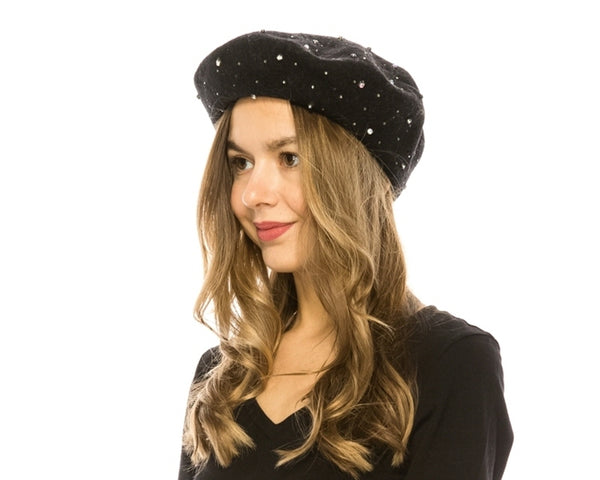 A196-RHINESTONES WOOL BERET