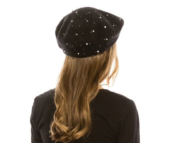 A196-RHINESTONES WOOL BERET