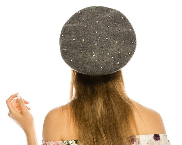 A196-RHINESTONES WOOL BERET