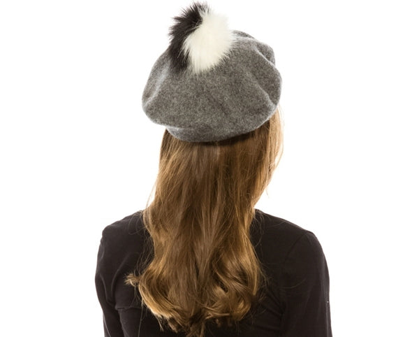 A197-2 TONE FUR POM WOOL BERET