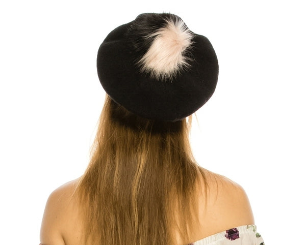 A197-2 TONE FUR POM WOOL BERET