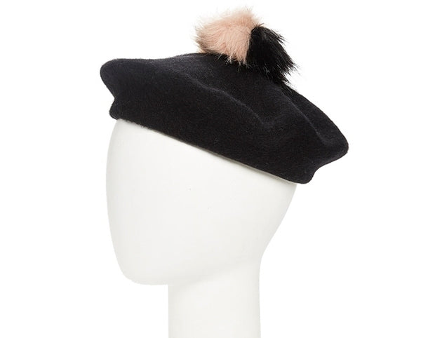 A197-2 TONE FUR POM WOOL BERET