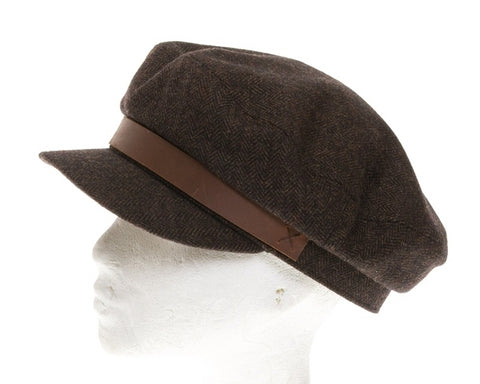 A224-HERRINGBONE FISHERMAN CAP - LEATHER BAND