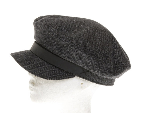 A224-HERRINGBONE FISHERMAN CAP - LEATHER BAND