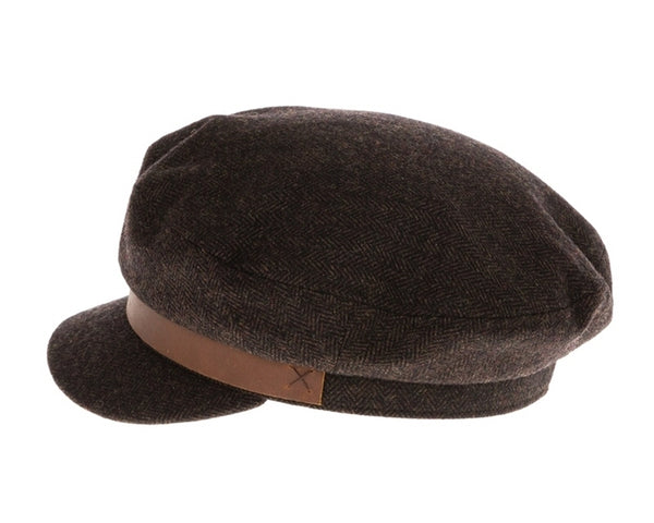 A224-HERRINGBONE FISHERMAN CAP - LEATHER BAND