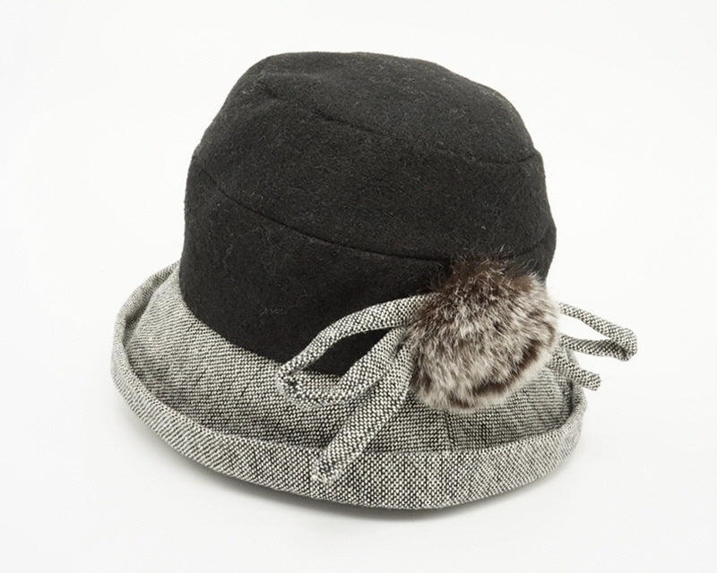 A238-WOOL BLEND BUCKET HAT W/ FUR POM