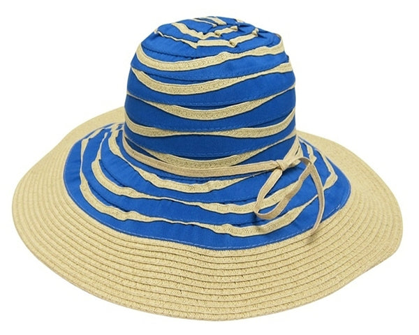 A251-WIDE BRIM STRAW & RIBBON HAT WITH SQUIGGLES