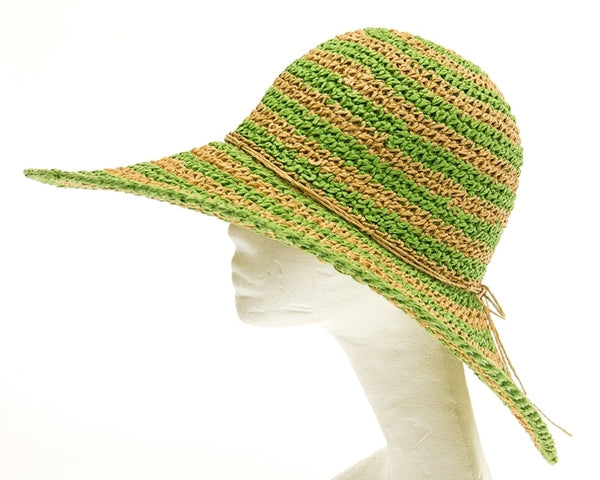 A257-HAND CROCHETED STRAW SUN HAT W/ STRIPES