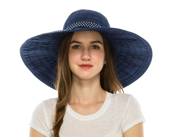 A262-LARGE RIBBON CRUSHER HAT WITH POLKA DOT TRIM