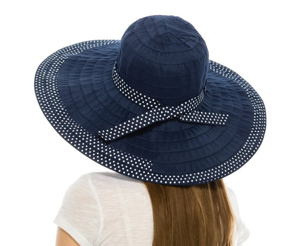 A262-LARGE RIBBON CRUSHER HAT WITH POLKA DOT TRIM