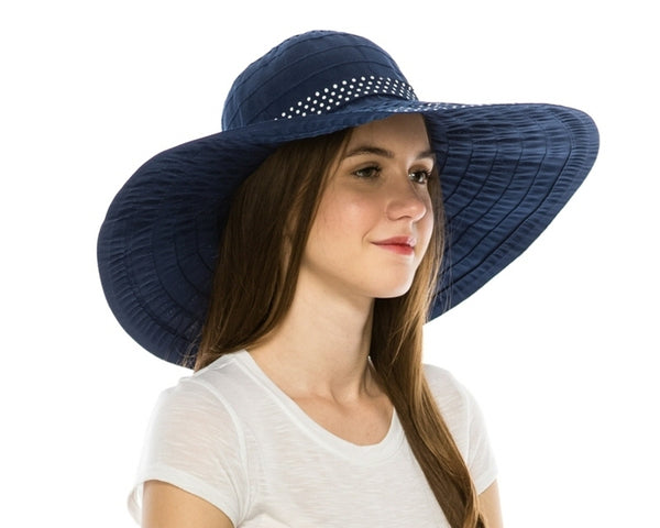 A262-LARGE RIBBON CRUSHER HAT WITH POLKA DOT TRIM