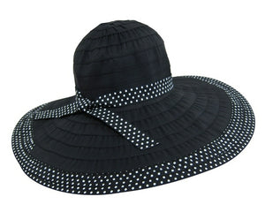 A262-LARGE RIBBON CRUSHER HAT WITH POLKA DOT TRIM