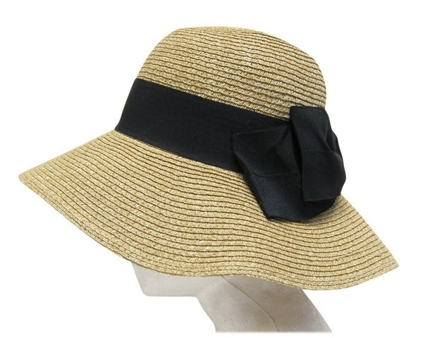 A266-OVERSIZED BRIM LUREX STRIPE SUN HAT