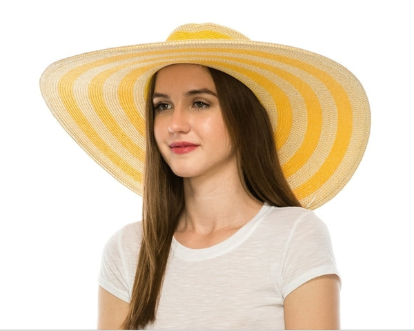 A267-OVERSIZED BRIM LUREX STRIPE SUN HAT