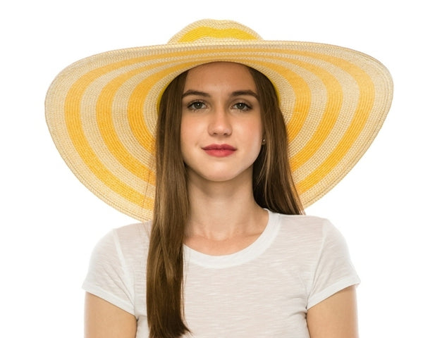 A267-OVERSIZED BRIM LUREX STRIPE SUN HAT