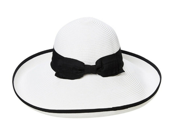 A273-OVERSIZED STRAW HAT W/ UPTURNED BRIM - BLACK TRIM