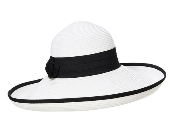 A273-OVERSIZED STRAW HAT W/ UPTURNED BRIM - BLACK TRIM