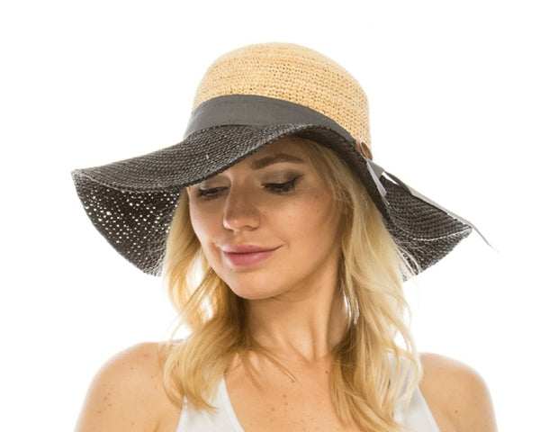 A278-2 TONE RAFFIA CROCHET SUN HAT