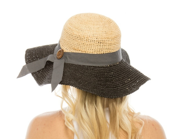 A278-2 TONE RAFFIA CROCHET SUN HAT