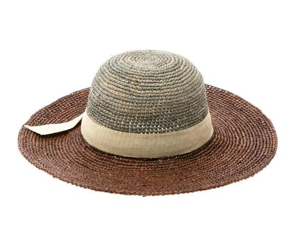 A278-2 TONE RAFFIA CROCHET SUN HAT