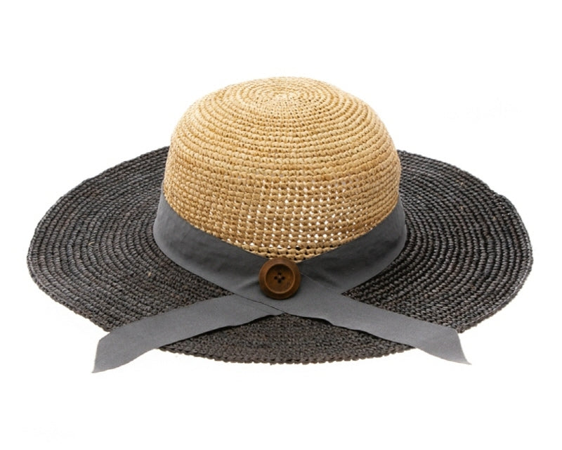 A278-2 TONE RAFFIA CROCHET SUN HAT