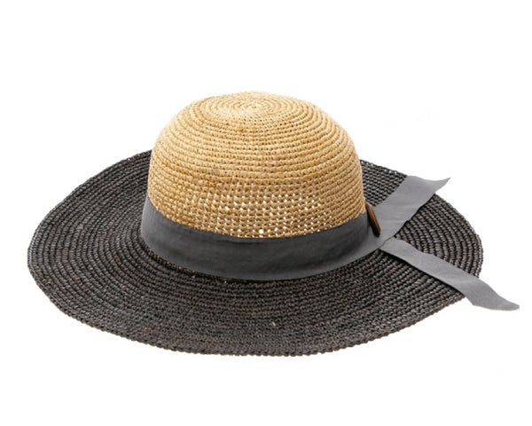 A278-2 TONE RAFFIA CROCHET SUN HAT