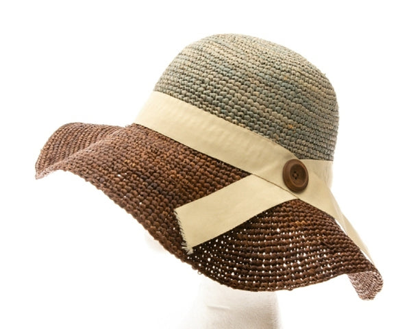 A278-2 TONE RAFFIA CROCHET SUN HAT