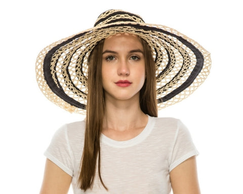 A283-LOOSE WEAVE STRAW & RIBBON HAT