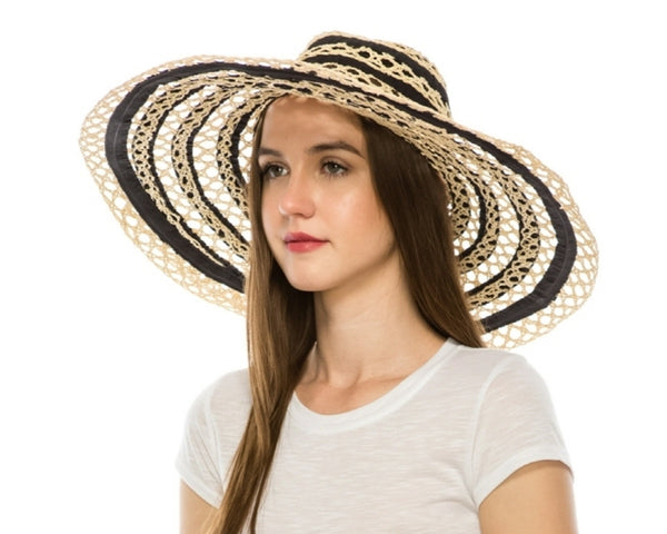 A283-LOOSE WEAVE STRAW & RIBBON HAT